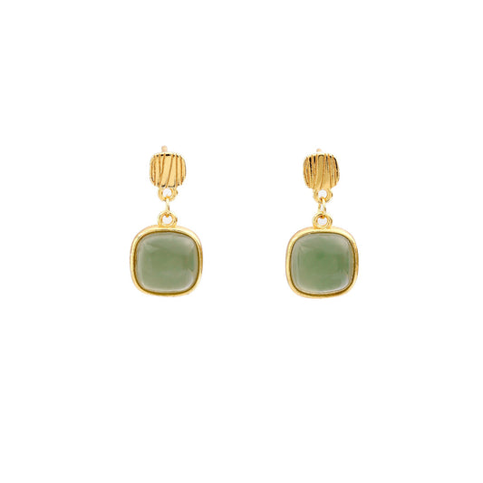 Square gold-inlaid Hetian Jade earrings