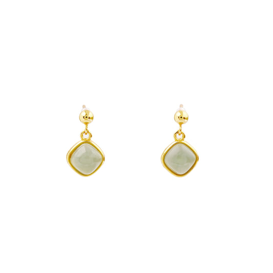 Rhombus-shaped gold-inlaid Hetian Jade earrings